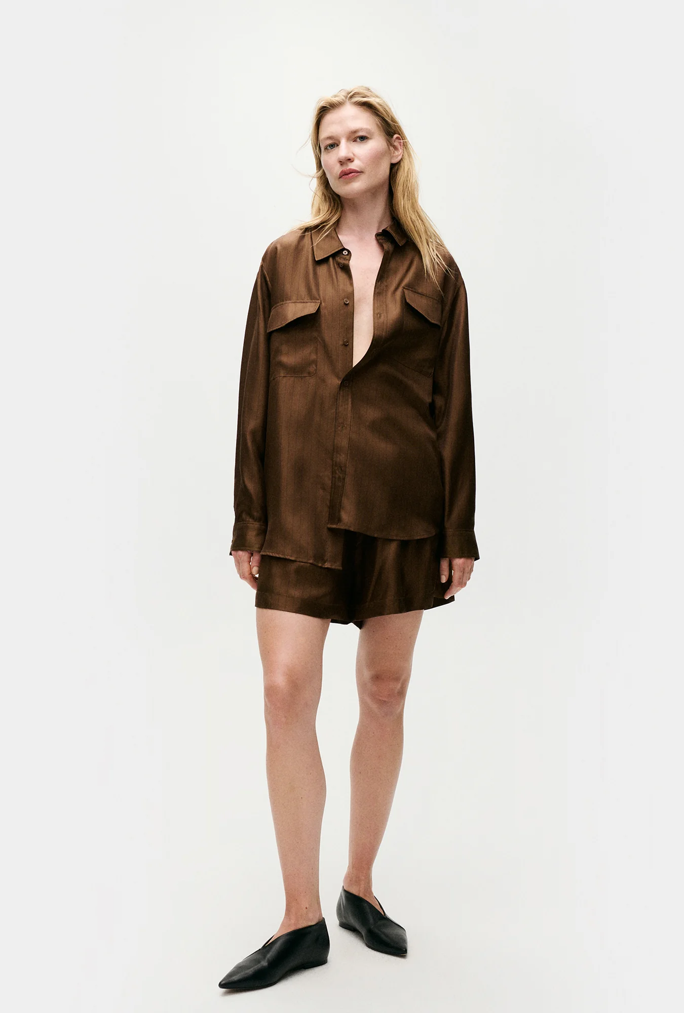 Twill Boyfriend Shirt Dark Earth Pinstripe - Image 4