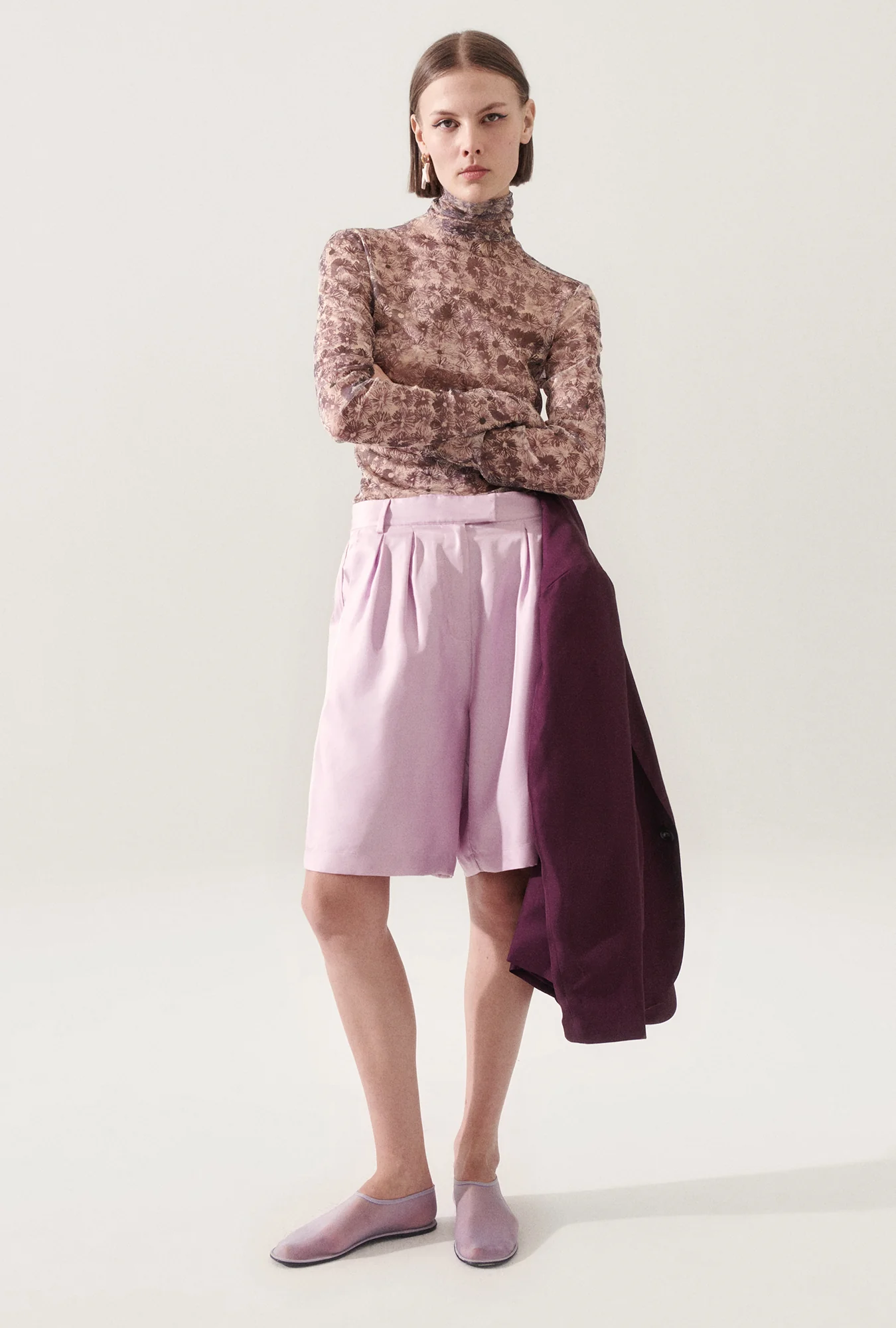 Twill Double Pleated Shorts Lilac - Image 2