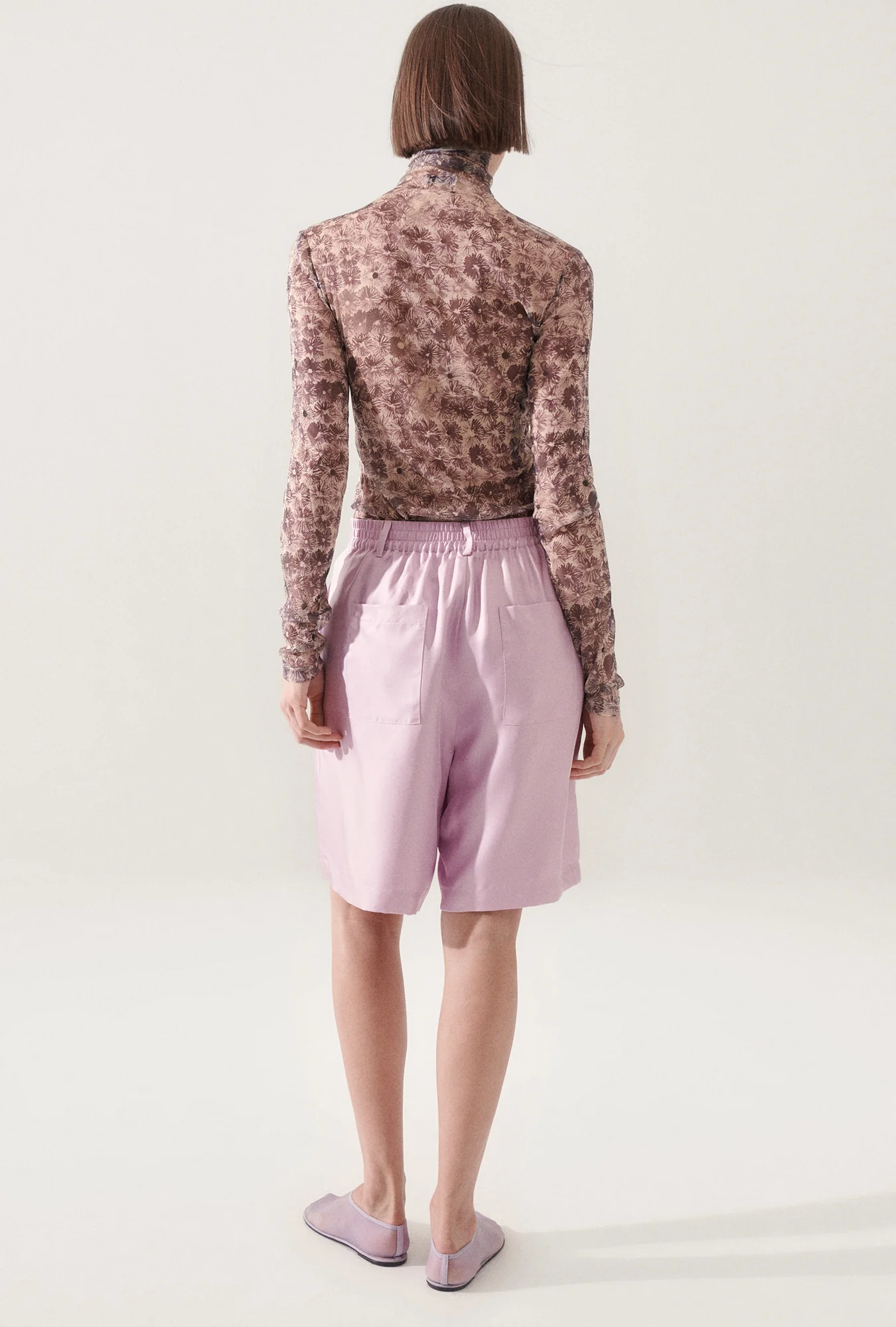 Twill Double Pleated Shorts Lilac - Image 4