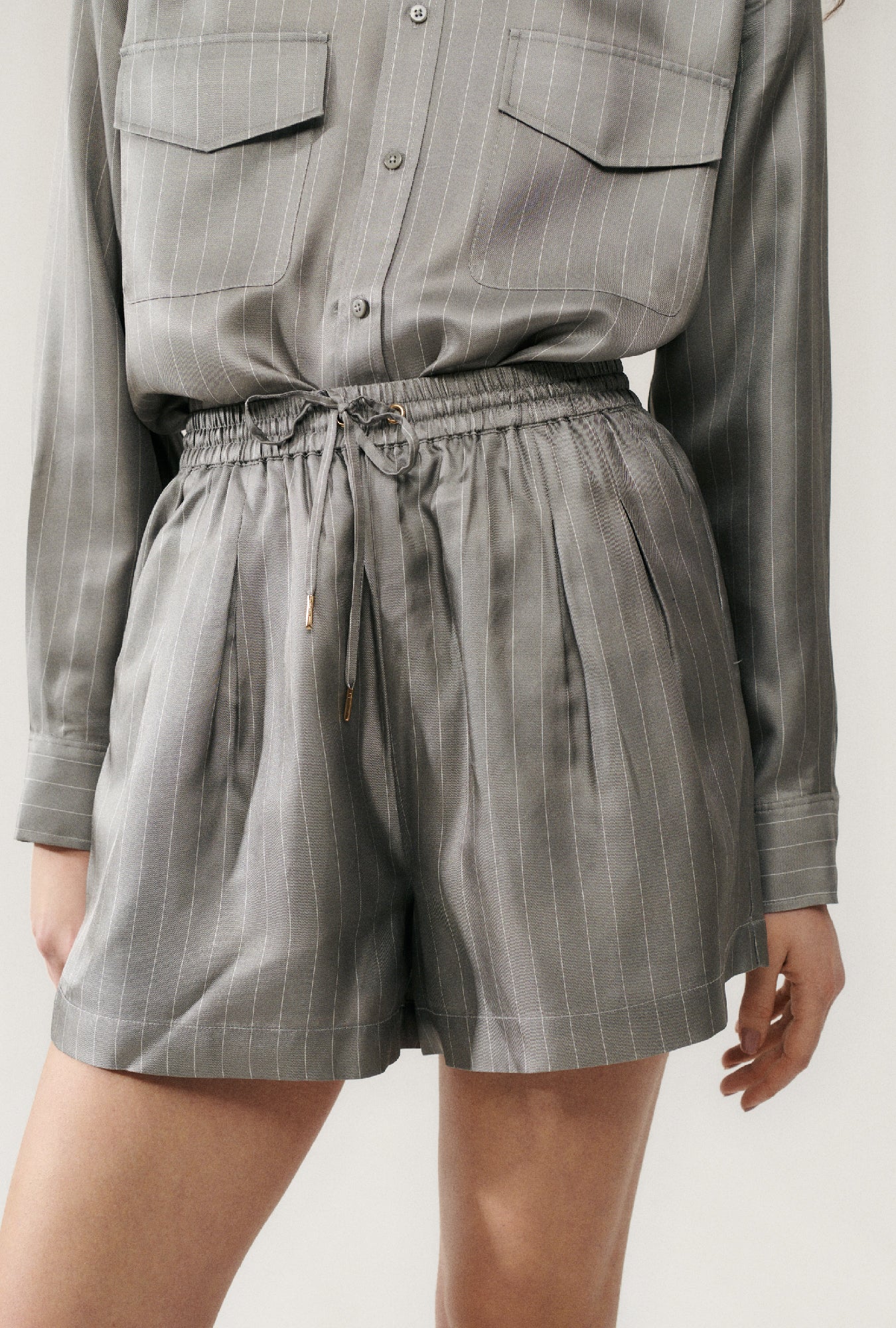Twill Slouch Shorts Moon Pinstripe - Image 3