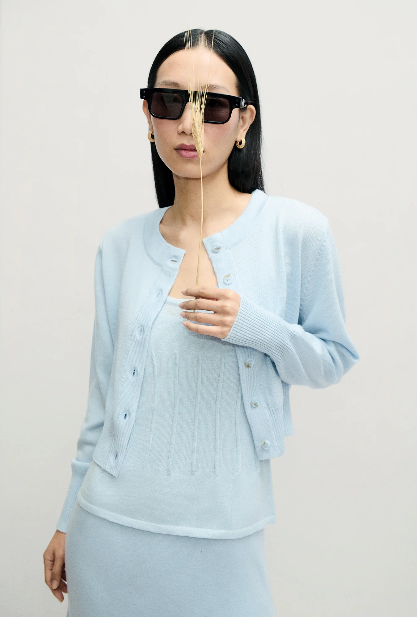 Wool Cropped Cardigan Cornflower - Image 3