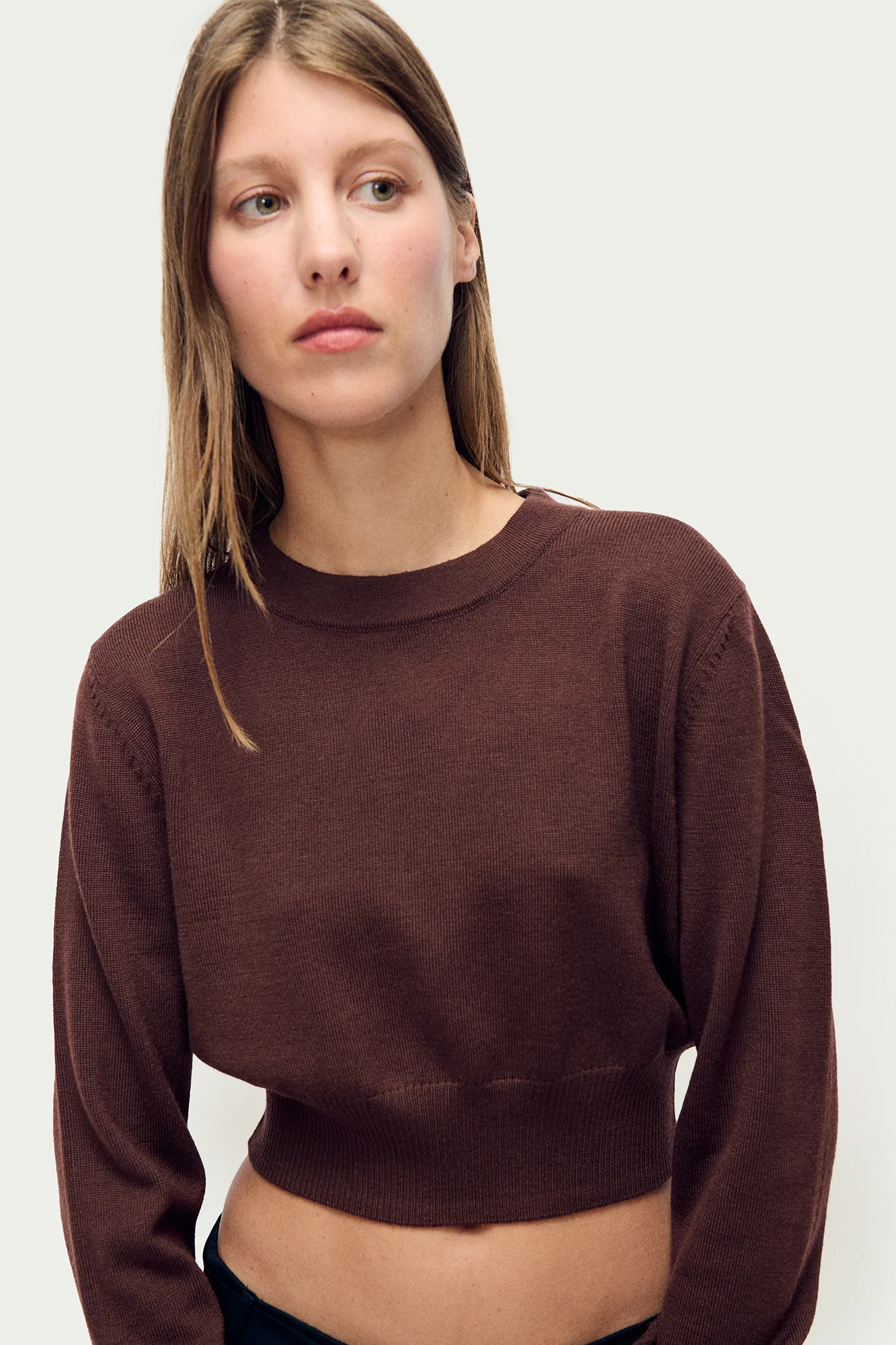 Wool Cropped Crewneck Root - Image 4