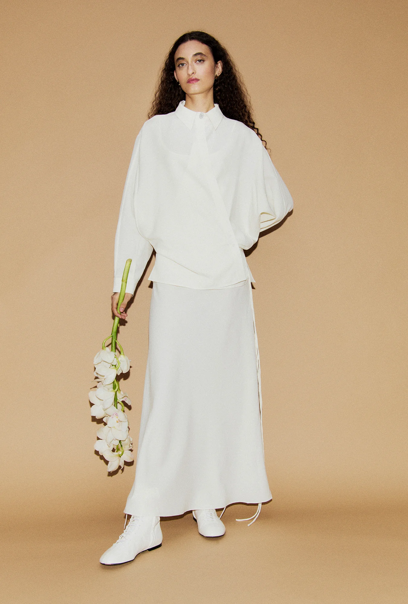 Wool Silk Crossover Shirt Off-White - Image 2