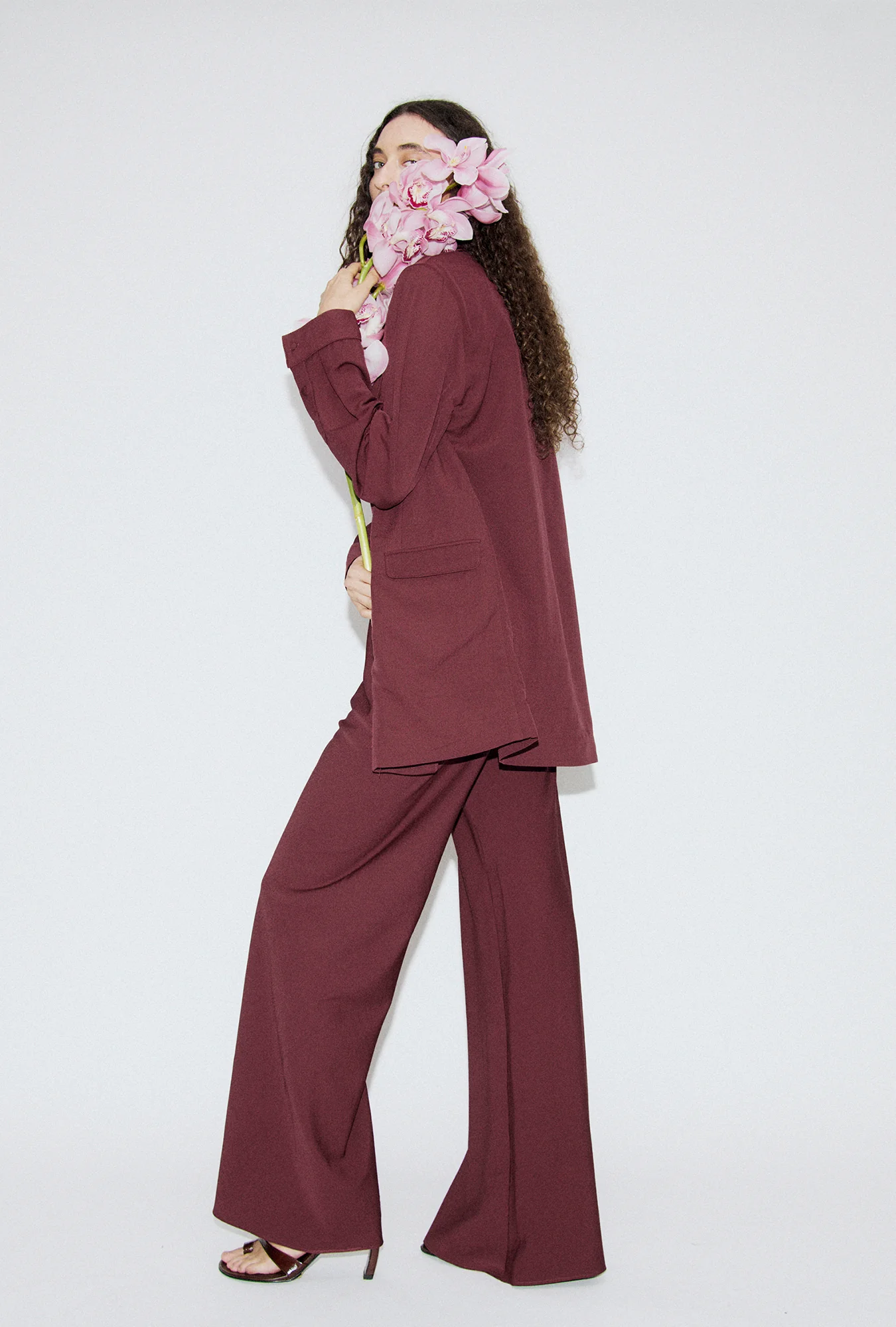 Wool Silk Wide Legged Bias Cut Pants Deadleaf - Image 3